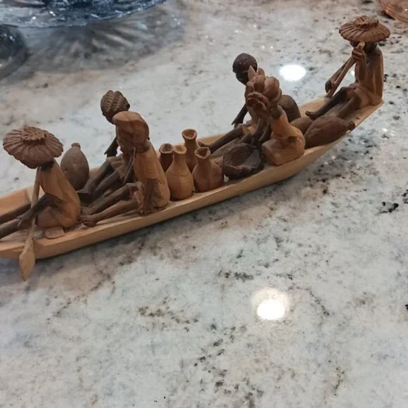 Folk Art Sculpture Carving Ghanaian Boat People (6) Vintage, 12 inches - Picture 13 of 13